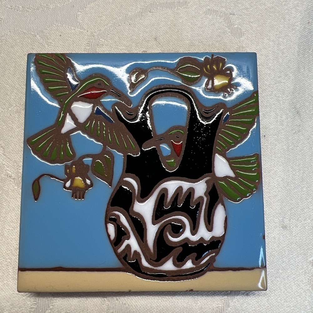 Vintage TILE, 2 HUMMERS & WEDDING VASE, BY EARTHTONES, 6" SQUARE, TUCSON AZ